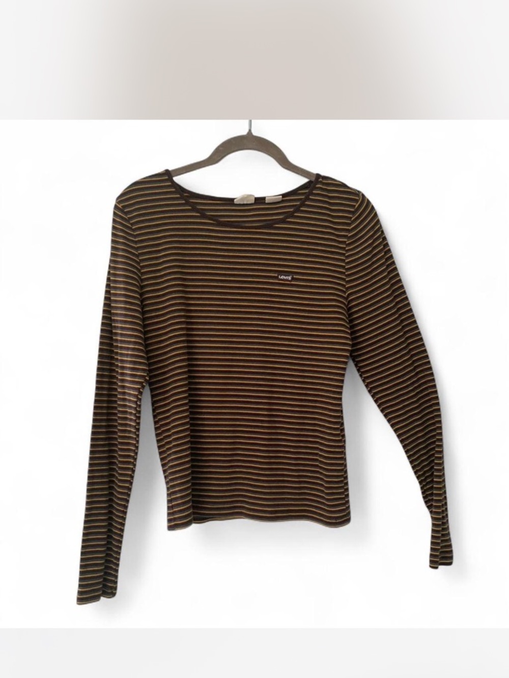 Vintage Levi's Striped Long Sleeve Crewneck Top - Brown & yellow size L
